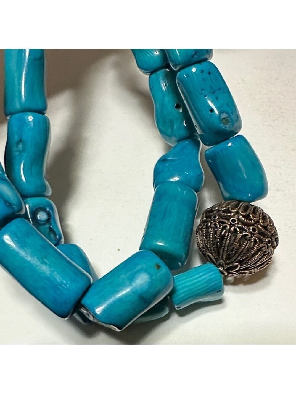 Blue Dyed Coral Studio Barse (Turquoise color) Necklace with Bead - Picture 8 of 13